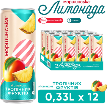 Упаковка напитка сокосодержащего Моршинская Лимонада со вкусом Тропические фрукты 0.33 л х 12 бутылок (4820017003285)