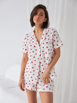 Піжама (сорочка + шорти) жіноча великих розмірів муслінова BARWA garments 0363/329 XL Молочна (2113633294123)