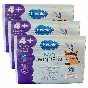 Подгузники Bevola Baby 4+ Maxi Plus 8-15 кг 114 шт