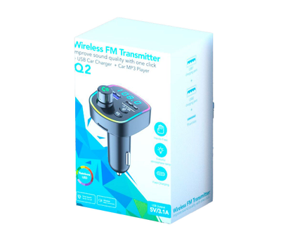 FM-модулятор Q2 з еквалайзером, 1.5A, FM, USB, TF, 49.5х41х36