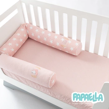 Набор бортик-валик защитный в кроватку IDEIA Papaella 120x15 см + 60x15 см хлопок звезда/горошек пудра