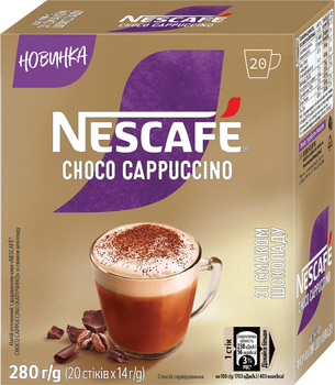 Напиток растворимый с добавлением кофе NESCAFE Choco Cappuccino растворимый 20 стиков по 14 г (8445291601536)