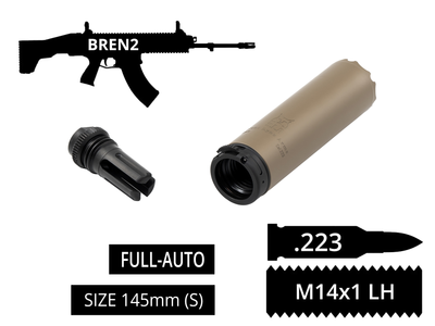 2в1 full-auto пбс+пламегас S.L.A. Military S FH быстросъём, Черный, .223 (5.56мм), 14x1 Lh, CZ 805 BREN A2
