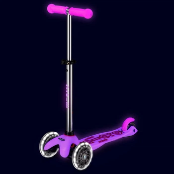 Трехколесный самокат Mini Micro Deluxe Glow LED светится в темноте - Морозный розовый