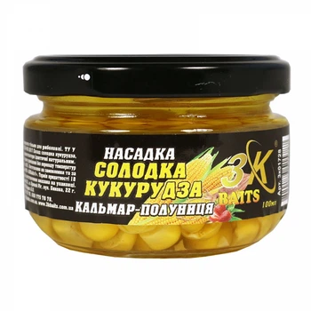Насадка 3KBaits Сладкая кукуруза Premium Кальмар-Клубника 100мл (3к01728)
