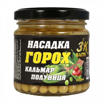 Насадка 3KBaits Горох Premium Кальмар-Клубника 200мл (3к01768)