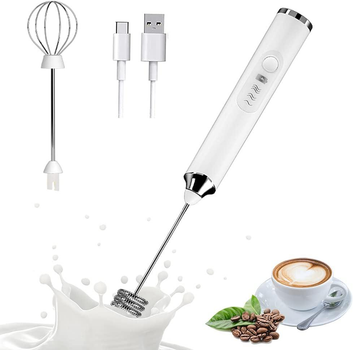 Беспроводной капучинатор с 2 насадками Egg Beater, портативный электрический мини-миксер Белый CBG-150-White