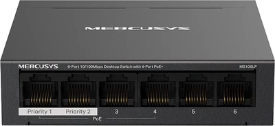 Коммутатор Mercusys MS106LP 6*100Мбит/с / PoE / 2 *Uplink / Plug and Play