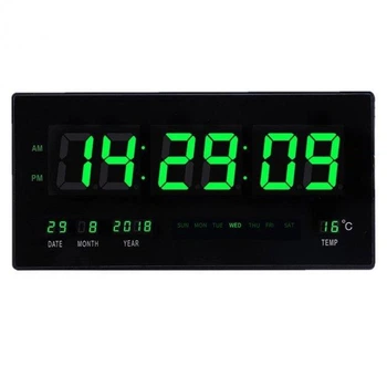 Электронные настенные часы VST 4622-4 Green дисплей LED (светодиодный) с календарём и термометром 23х45х3см