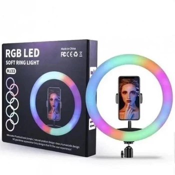 Кольцевая LED лампа MJ26 RGB 26см с держателем для телефона от USB (62902)