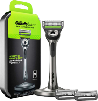Мужской станок Gillette Labs с отшелушивающей полоской подставкой 3 картриджами и дорожным кейсом