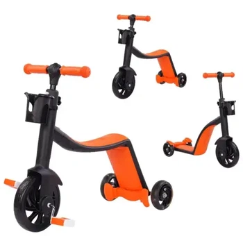Детский самокат трансформер беговел с корзинкой Best Scooter 3 в 1 оранжевый