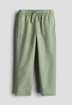 Брюки из смесового льна без застежки зеленые H&M 116см (400010520)