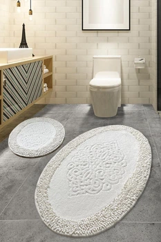 Набор хлопковых ковриков в ванную комнату Chilai Home PIANTE OVAL, ECRU Молочный, 60x100 см + 50x60 см
