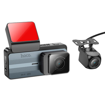 Автомобільний відеореєстратор Hoco DV12 GPS, 25fps, 3.69", 2K, Wi з дисплеєм та камерою заднього виду Grey