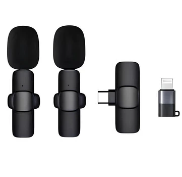 Комплект петличных микрофоном K9+ Wireless Lavalier Microphone с переходниками Lightning Type-C Черный