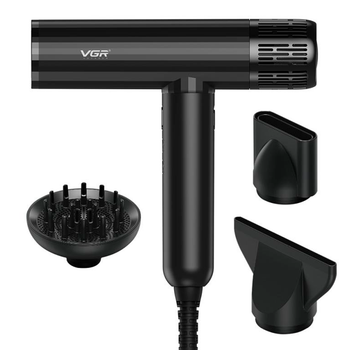 Фен професійний VGR V-427, 4 рівні обдування, 3 рівні температури, 11000 RPM, 3 насадки