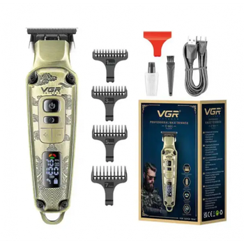 Профессиональная машинка для стрижки аккумуляторная VGR V-901 Professional 4в1 4 насадки LED-дисплей до 4 часов работы
