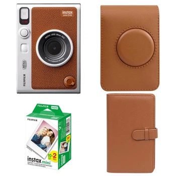 Подарунковий набір Камера для миттєвого друку Fujifilm INSTAX MINI EVO Hybrid Brown / Коричневий чохол / Картриджі на 20 фото / Коричневий фотоальбом на 108 фото