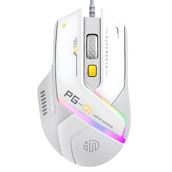 Проводная игровая мышь Inphic PG1 с RGB-подсветкой, 12800 DPI, бело-серый