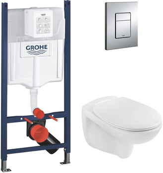 Инсталляция GROHE Rapid SL 3884966Q c панелью смыва Even 38966000 + унитаз KRONER Oker WHI533536 Rimless с сиденьем Slim Soft Close Quick Relase KO533536WHIR дюропласт