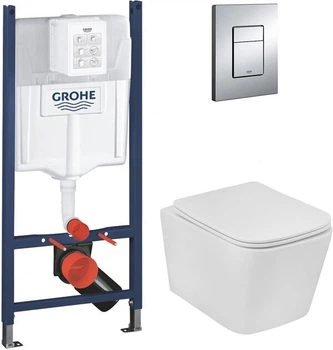 Інсталяція GROHE Rapid SL 3884966Q c панеллю змиву Even 38966000 + унітаз KRONER Eifel WHI483429 Tornado Rimless з сидінням Slim Soft Close Quick Release дюропласт KE483429WHIT (3884966KE483429)