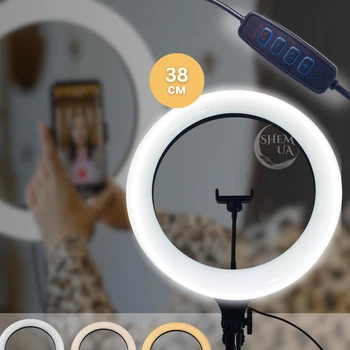 Светодиодная кольцевая LED лампа A390 38 см для селфи с держателем для телефона и креплением под штатив LD1-429-R