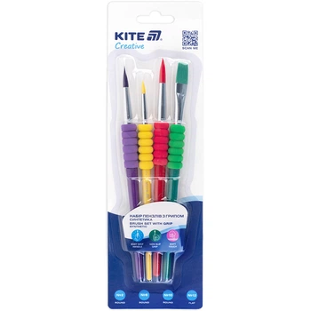 Набор кистей с грипом Kite Creative K-334-1 (синтетика круглые 2, 6, 10, плоская 12)