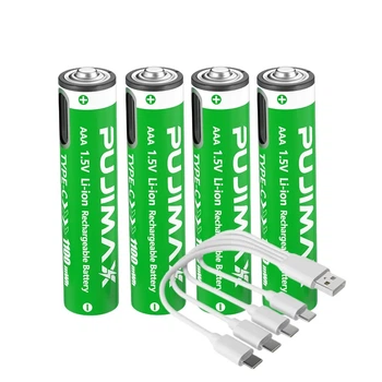 Аккумуляторы AAA Мизинчиковые с Type-C 1.5V Li-ion 1100mWh (Упаковка 4 шт + кабель) (162120-4)