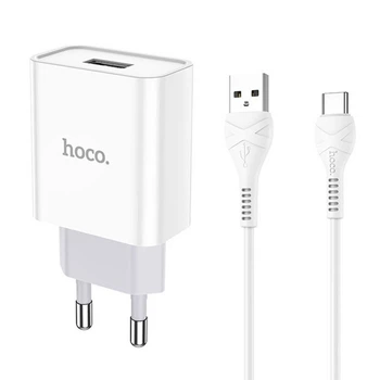 Сетевое зарядное устройство Hoco C81A 10W / 2.1A USB + кабель Type-C White