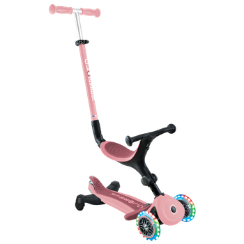 Дитячий самокат 3в1 з сидінням та додатковими колесами Globber Go Up Active Lights 360 пастельно-рожевий (749-310)
