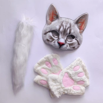 Набір для квадробіки (маска, хвіст, лапки) Костюм Котика, білий