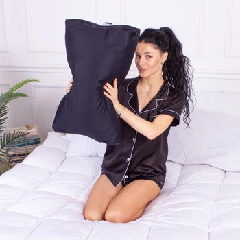 Подушка ортопедична MirSon Стружка Memory №4160 Delicate satin 0848 Blue Black 49х32х10.5 см (2200006423744)
