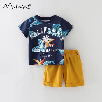 Дитячий літній комплект (футболка + шорти) для хлопчика Malwee 2308 122 см Синій/Гірчичний