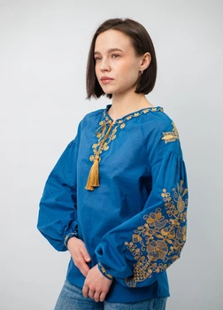 Женская вышиванка Narodnyy Butik индиго хлопок золотая вышивка 1017.1 48