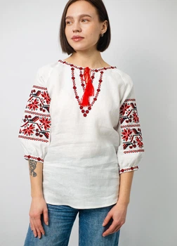 Вышиванка женская Narodnyy Butik Ломанная Ветка белый лен 1020 46