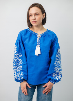 Вышиванка женская Narodnyy Butik синий лен белая вышивка 1041.1 44
