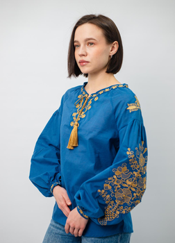 Женская вышиванка Narodnyy Butik индиго хлопок золотая вышивка 1017.1 46