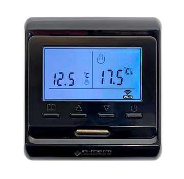 Программируемый терморегулятор In-Therm E51.716 Wi-Fi / Чёрный глянец / Для тёплого пола и обогревателей