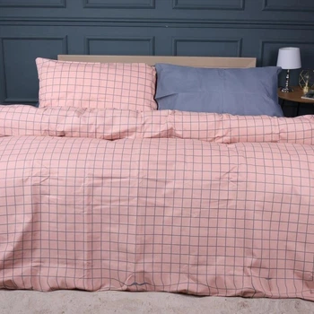 Комплект постільної білизни MirSon Двоспальний 175х210 см 17-0731 Pink & Gray Plaid Бязь (2200010823707)