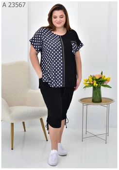 Жіночий літній костюм великого розміру UF-fashion МА-23567 58-60 темно-синій