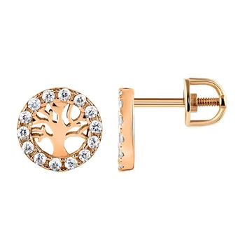 Серьги-гвоздики из красного золота Дерево жизни (з40072)