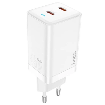 Зарядний мережевий пристрій Hoco 45W 2Type-C з функцією швидкої зарядки QC3.0+PD3.0 White