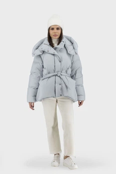 Жіночий зимовий пуховик casual з капюшоном і поясом Basic (блакитний, XL), 40418, 24527