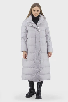Жіночий пуховик casual знімний капюшон оливковий, сірий Basic (сірий, M), 25342, 25255