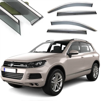 Дефлектори окон вітровики для Volkswagen Touareg II 2010-2018 Хром Молдинг З Нержавіючої Сталі 3D (BVWTR1123-W/S)