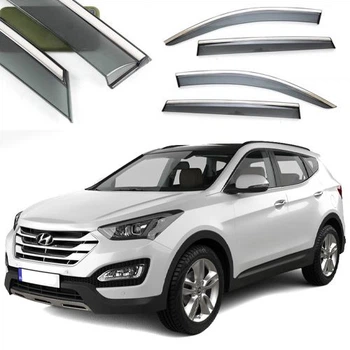 Дефлектори вікон вітровики Benke для Hyundai Santa Fe 2013-2020 Хром Молдинг Із Нержавіючої Сталі 3D