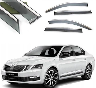 Дефлектори вікон вітровики Benke для Skoda Octavia A-7 Ліфтбек 2013-2019 Хром Молдинг Із Нержавіючої Сталі 3D