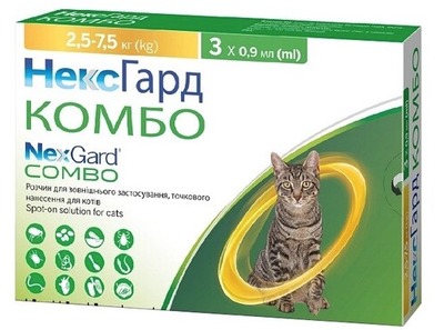 Капли против внешних и внутренних паразитов для котов NexGard Combo 2.5-7.5 кг 158304 ЦЕНА ЗА 1 ШТ