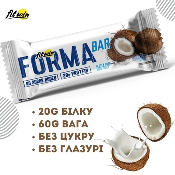 Протеїновий батончик FitWin зі смаком кокосу без цукру, 60 г